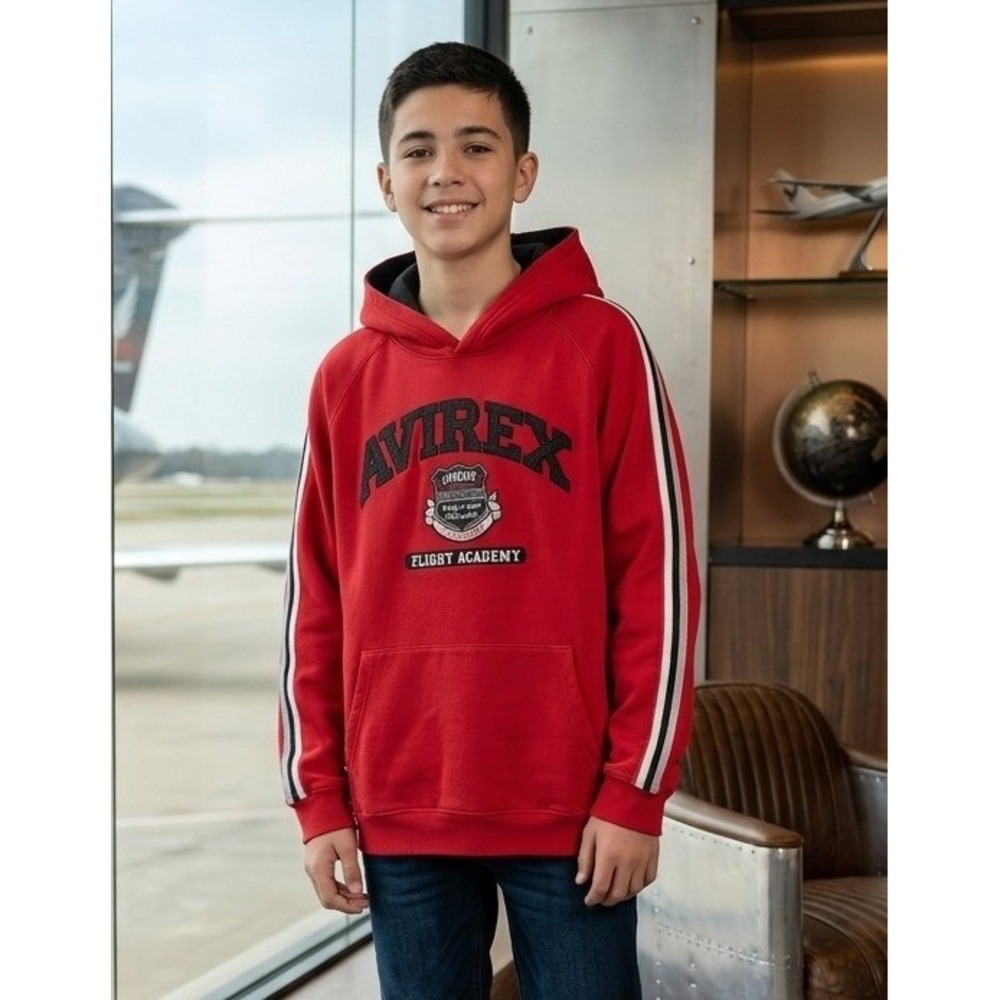Avirex Flight Academy Pullover Hooded Sweatshirt Youth 18/20 Red Varsity Y2K